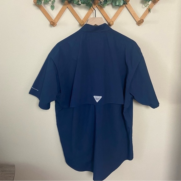 COLUMBIA PFG | Navy Blue Button Down Short Sleeve Fishing Shirt Size Large - Picture 7 of 10